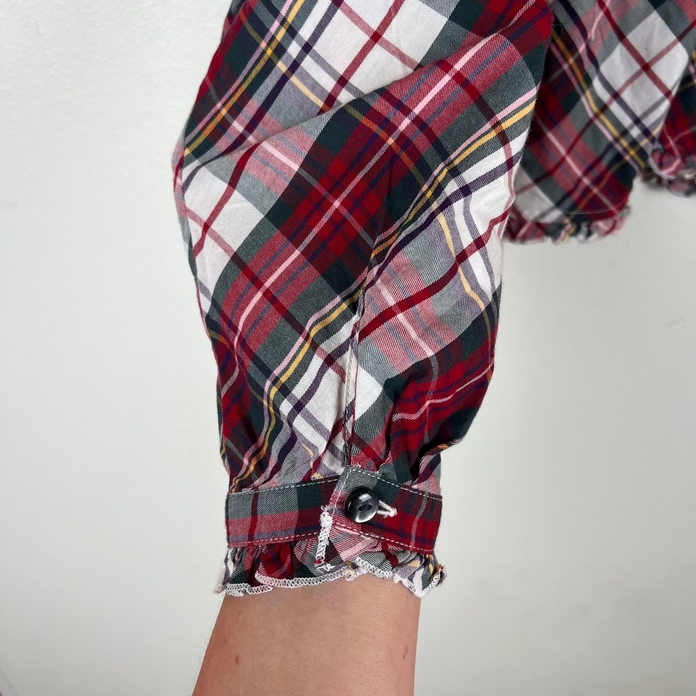 Tommy Hilfiger Red Plaid Ruffle Trim Button Up Top XL Western Cowgirl Preppy - Picture 11 of 12